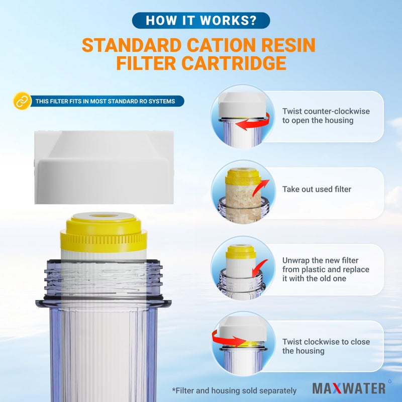 Max Water ماكس ووتر 10" × 2.5" خرطوشة مياة ناعمة من راتنج الكاتيون، متوافقة مع AF-10-3003، WS-10، UDF-10C100E، 155319-43 وجميع أنظمة تصفية المياه المنزلية القياسية 10 بوصة (عبوة 2)  - Image 5